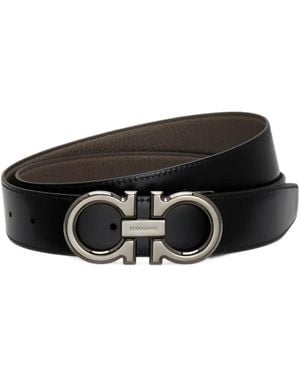 Ferragamo Reversible And Adjustable Gancini Belt - Black