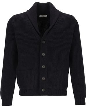 Al Duca d'Aosta Ribbed-Knit Shawl-Collar Cardigan - Blue
