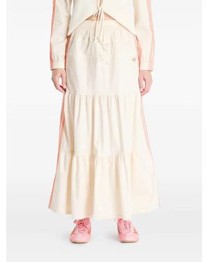 adidas Summer Glow Three-Stripe Tiered Midi Skirt - Natural
