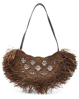 Rabanne Crescent Moon Fringed Shoulder Bag - Brown
