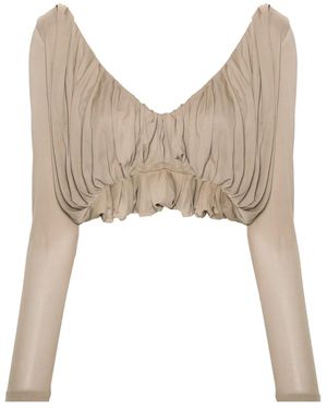 Saint Laurent Pleated Cropped Blouse - Natural