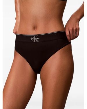 Calvin Klein Logo-Waistband Thong - Black