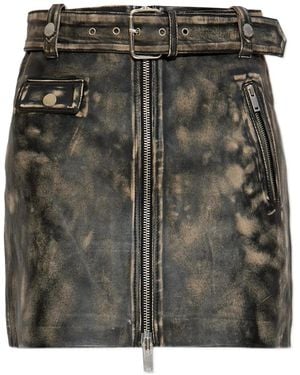 Gestuz Belted Leather Skirt - Gray