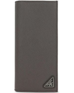 Prada Saffiano-Leather Card Holder - Grey