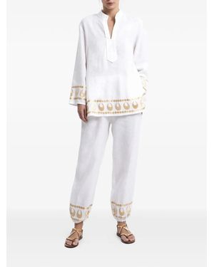 Greek Archaic Kori Selene Embroidered Tunic - White
