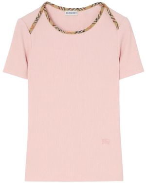 Burberry Check-Trim Cotton T-Shirt - Pink