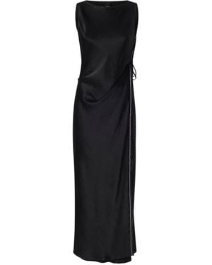 Pinko Side-Tie Satin-Paneled Midi Dress - Black
