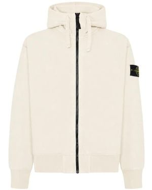 Stone Island 6100009 Oversized Fleece Sweater Met Capuchon En Rits - Naturel