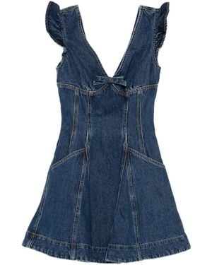Self-Portrait Ruffle-Detail Denim Dress - Blue