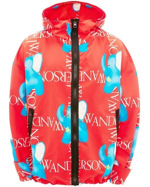 JW Anderson Logo-Print Hooded Jacket - Red