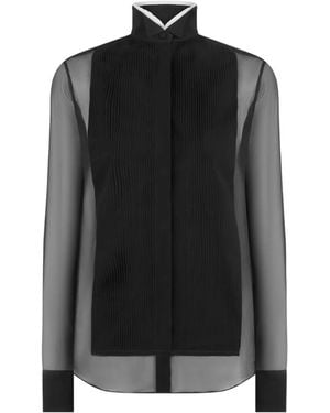 Tom Ford Sheer Pleated-Bib Blouse - Black