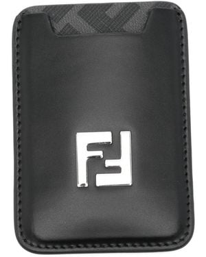 Fendi Logo-Plaque Leather Cardholder - Black