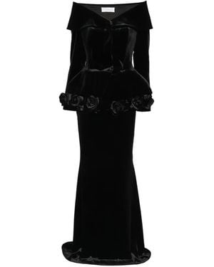 Adamaris Floral-Appliqué Maxi Skirt And Top Set - Black