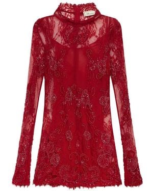 Blumarine Long-Sleeve Embroidered Mini Dress
