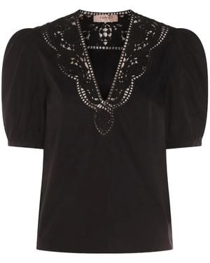 Twinset Puff-Sleeve Embroidered Top - Black