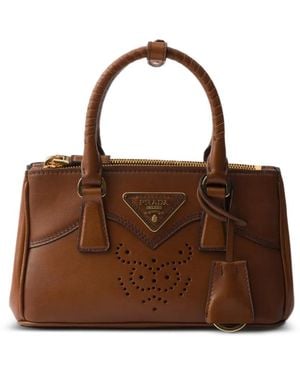 Prada Kleine Galleria Geperforeerde Leren Tas - Bruin