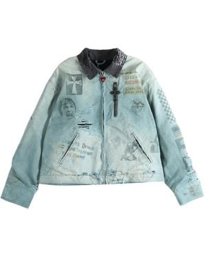 SAITOS Distressed Graphic-Print Work Jacket - Blue