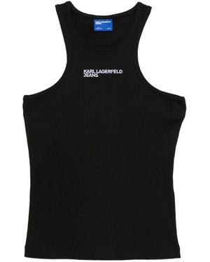 KARL LAGERFELD Logo-Print Ribbed-Knit Top - Black