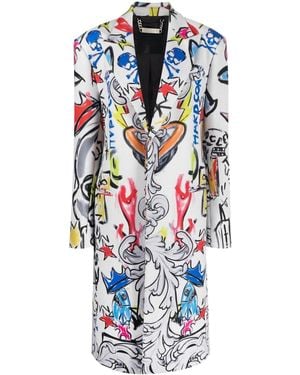 Philipp Plein Agnelli Graffiti-Print Single-Breasted Coat - Blue