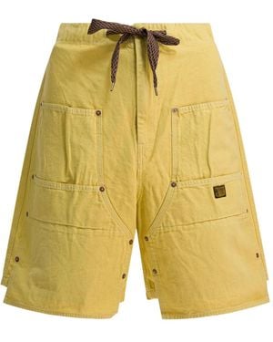 Kapital Drawstring Cargo-Pocket Shorts - Yellow