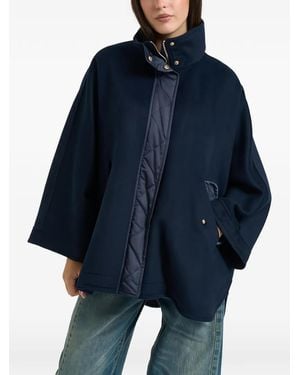 Liu Jo Quilted-Trim Funnel-Neck Coat - Blue