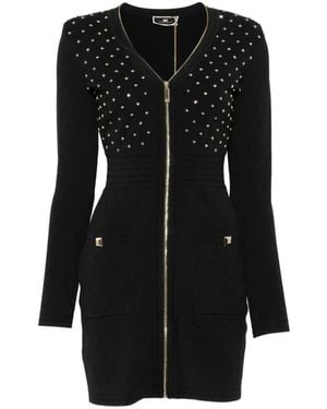 Elisabetta Franchi Stud-Embellished Diamond-Quilted Mini Dress - Black