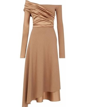 Fendi Off-Shoulder Ruched Dress - Brown