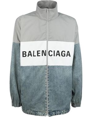 Balenciaga Logo-Printed Colour-Block Jacket - Grey