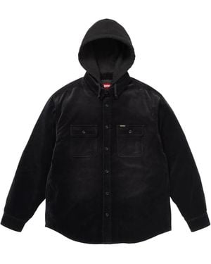 Supreme Quilted Hooded Velvet Shirt Jacket - Black