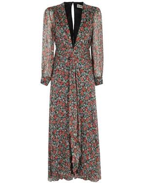 RIXO London Jeannie Jurk Met Bloemenprint En V-Hals - Bruin