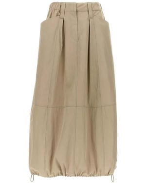 Brunello Cucinelli Gathered-Hem Midi Skirt - Natural