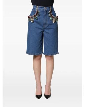 Dolce & Gabbana Embellished Frayed-Hem Shorts - Blue
