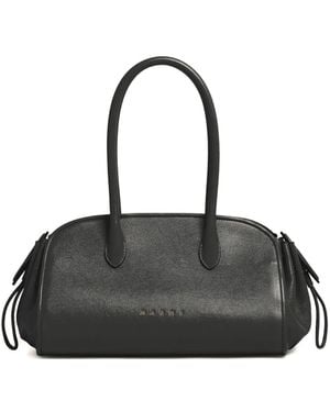 Marni Tulipea Drawstring Leather Tote Bag - Black