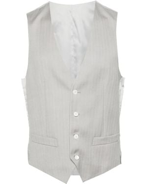 Corneliani Herringbone-Pattern Virgin Wool Waistcoat - White