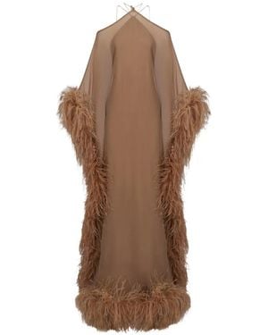 Taller Marmo Sza Sza Spirito Maxi-Tuniekjurk Met Veren Afwerking - Bruin