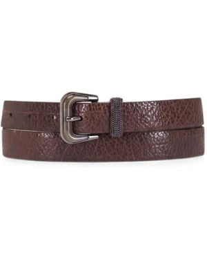 Brunello Cucinelli Monili-Embellished Grained Belt - Brown