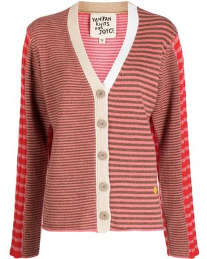 YANYAN KNITS Striped V-Neck Cardigan - Red