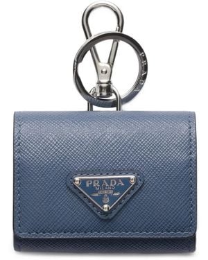 Prada Saffiano Leather Headphone Case With Keychain - Blue