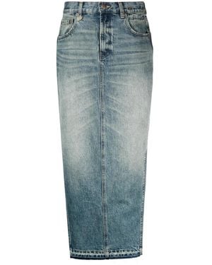 R13 Side-Slit Denim Midi Skirt - Blue