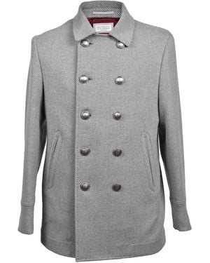 Brunello Cucinelli Herringbone Double-Breasted Jacket - Grey
