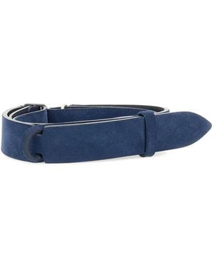 Orciani Brushed Suede Sliding Ring Belt - Blue