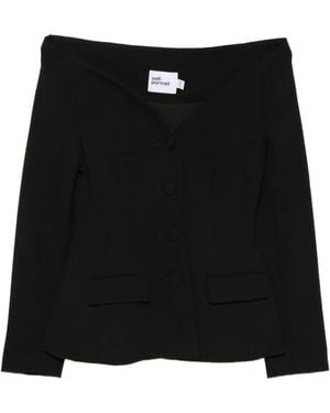 Self-Portrait Off-Shoulder Button-Up Jacket - Black