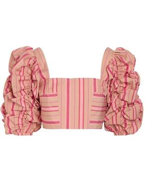 Thierry Colson Misia Striped Ruffled-Sleeve Top - Pink