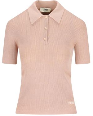 Fendi Button-Shirt Short-Sleeve Polo Shirt - Pink