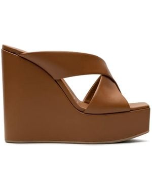 Vicini Crossover-Strap Platform Mules - Brown