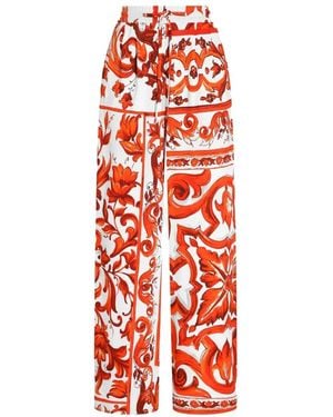 Dolce & Gabbana Majolica-Print Organzine Trousers - White