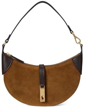 Polo Ralph Lauren Polo Id Crescent Suede Shoulder Bag - Brown
