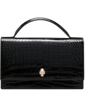 McQueen Skull Crocodile-Effect Leather Tote Bag - Black