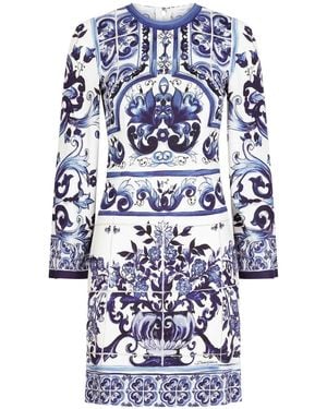 Dolce & Gabbana Abito Corto Con Stampa Maioliche - Blu