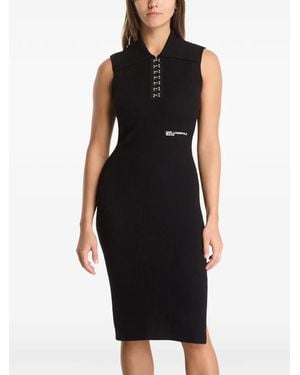 KARL LAGERFELD Ribbed-Knit Sleeveless Midi Dress - Black